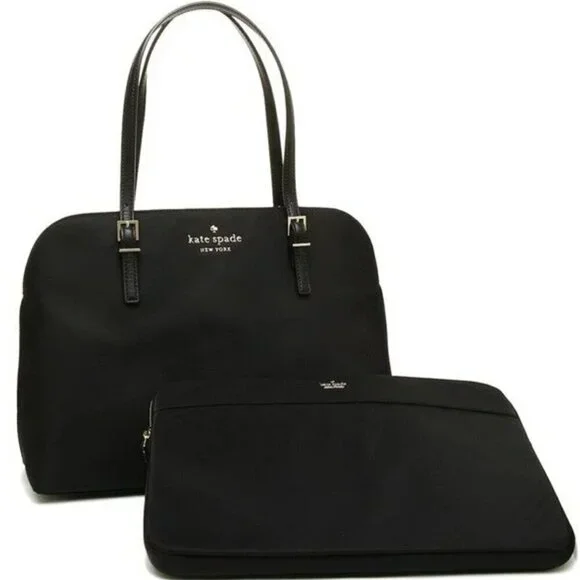Kate Spade Large Laptop Tote Womens Black Nylon Leather Shoulder Bag Marybeth